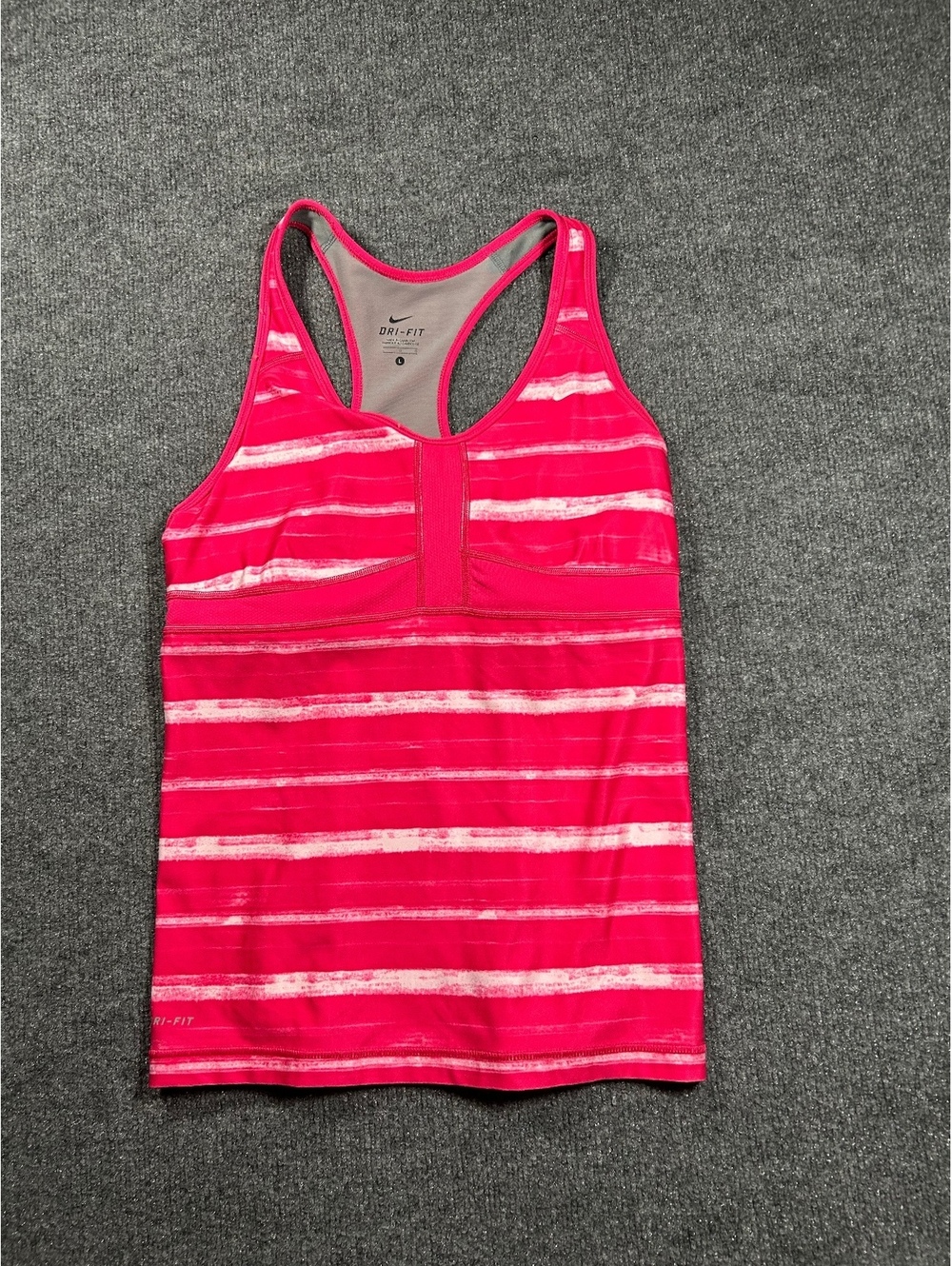 Nike Dri-FIT Pink and White Striped Racerback Tank Top Size L